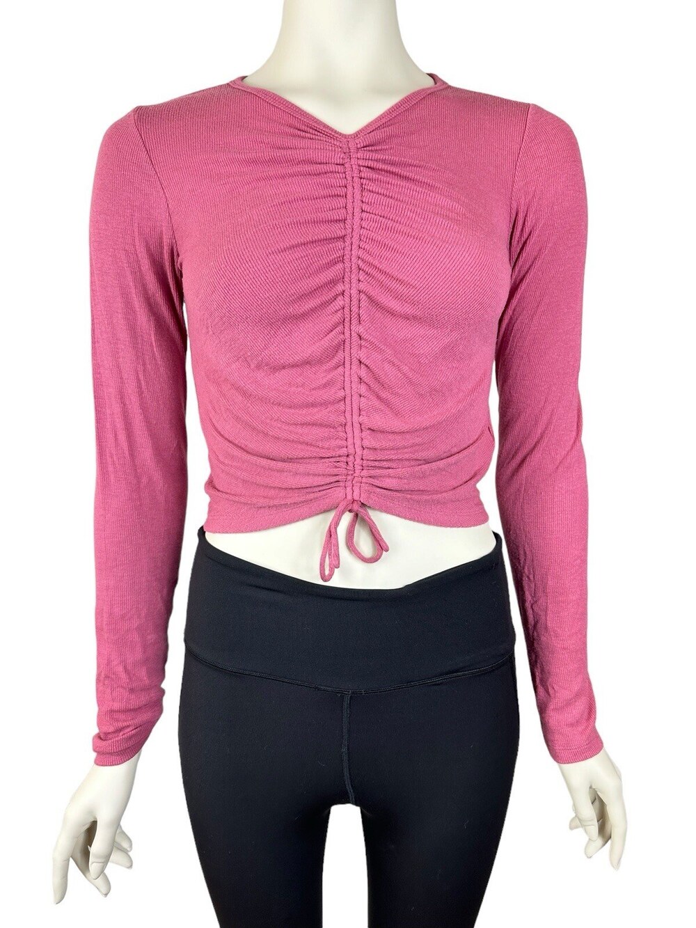 Aritzia Wilfred January Rhodon Top Women's Medium Pink Ribbed Ruched Cinched